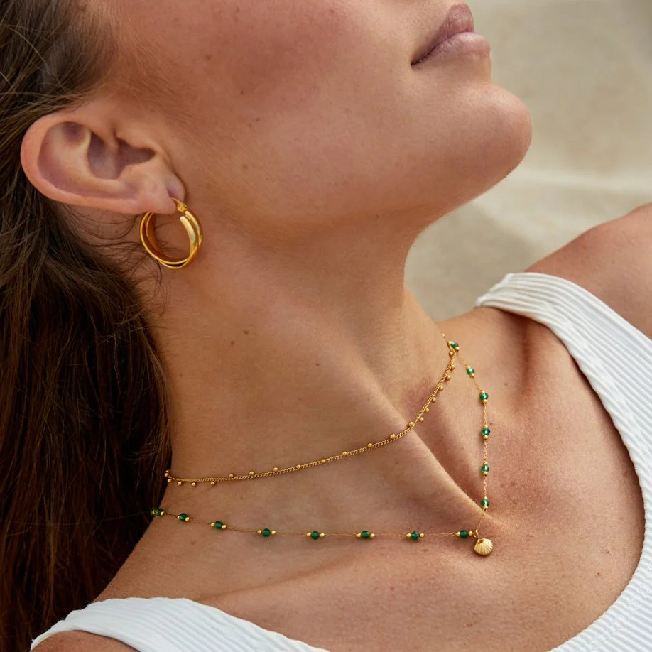 Nerissa Gold Shell & Green Bead Necklace - Image 4