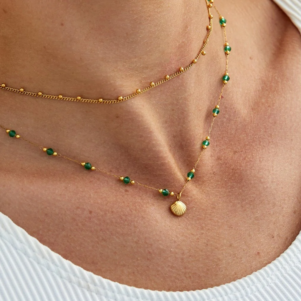 Nerissa Gold Shell & Green Bead Necklace - Image 6