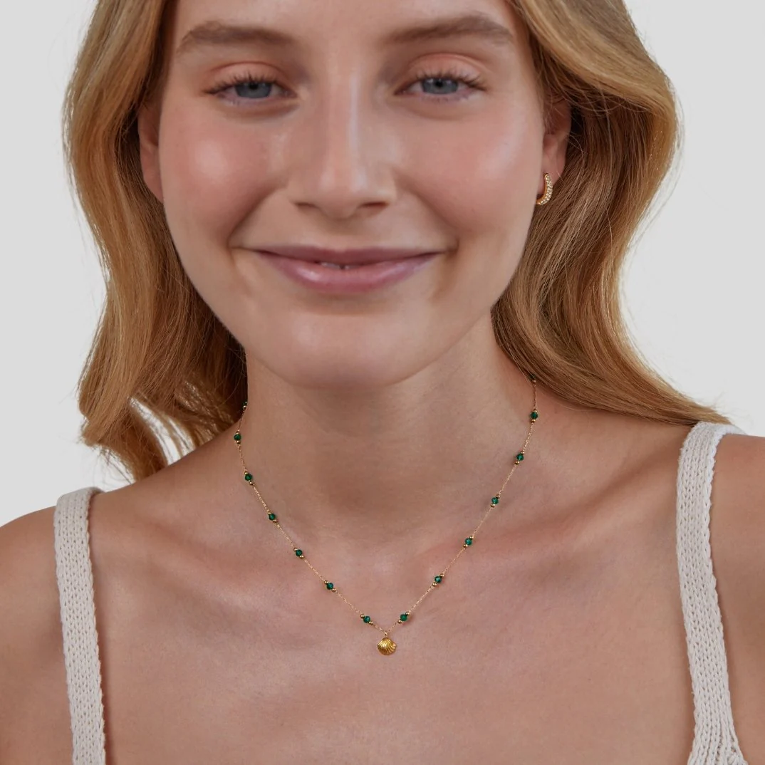 Nerissa Gold Shell & Green Bead Necklace - Image 9
