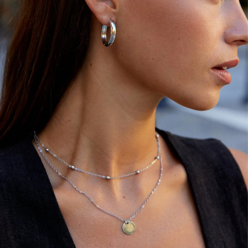 Nona Classic Silver Hoop Earrings - Image 4