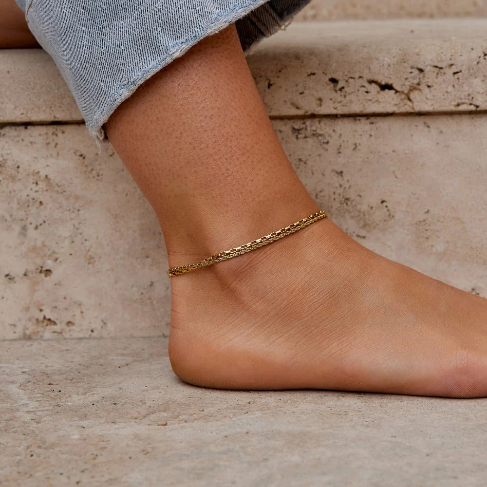 Nora Layered Box Chain Anklet - Image 4