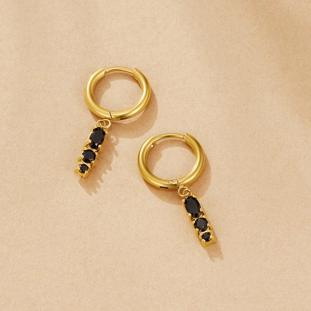 Obsidian Drop Hoop Earrings - Image 3