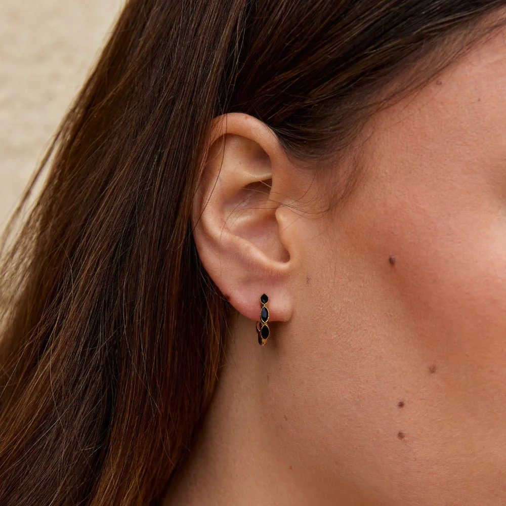 Onyx Tiny Hoop Earrings - Image 2