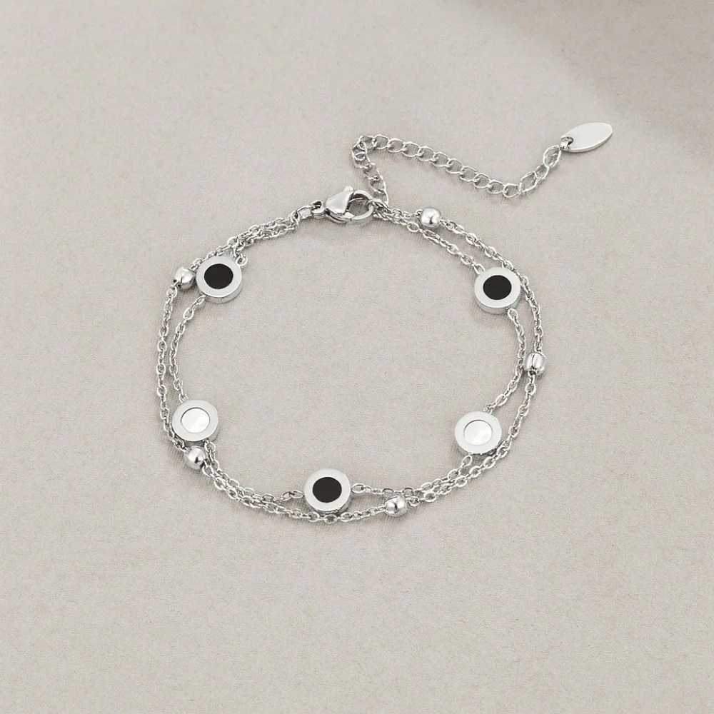 Onyx & White Stone Silver Bracelet - Image 3