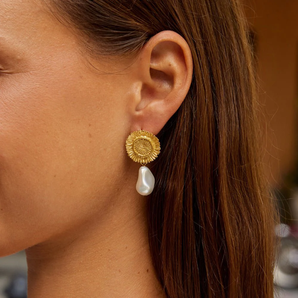 Pearl Blossom Drop Earrings - Image 2