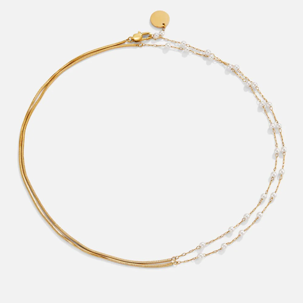 Pearl & Gold Long Chain Necklace - Image 2