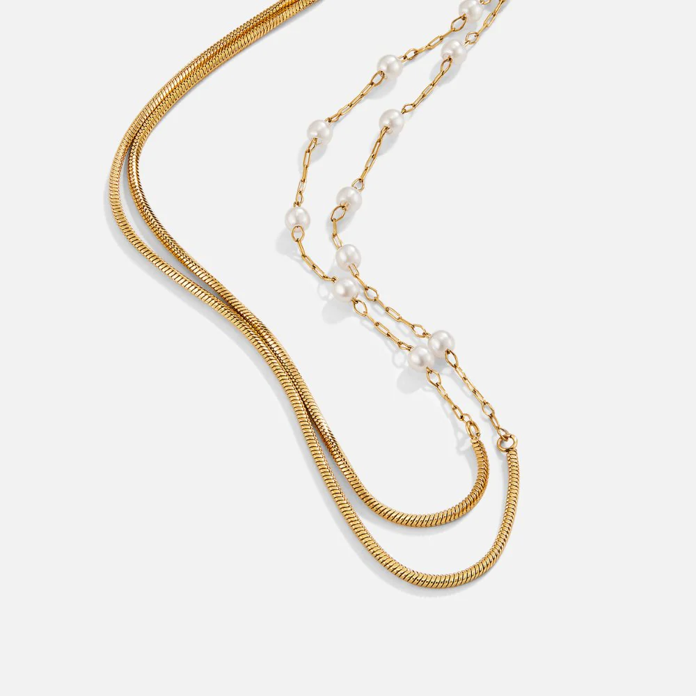 Pearl & Gold Long Chain Necklace - Image 4