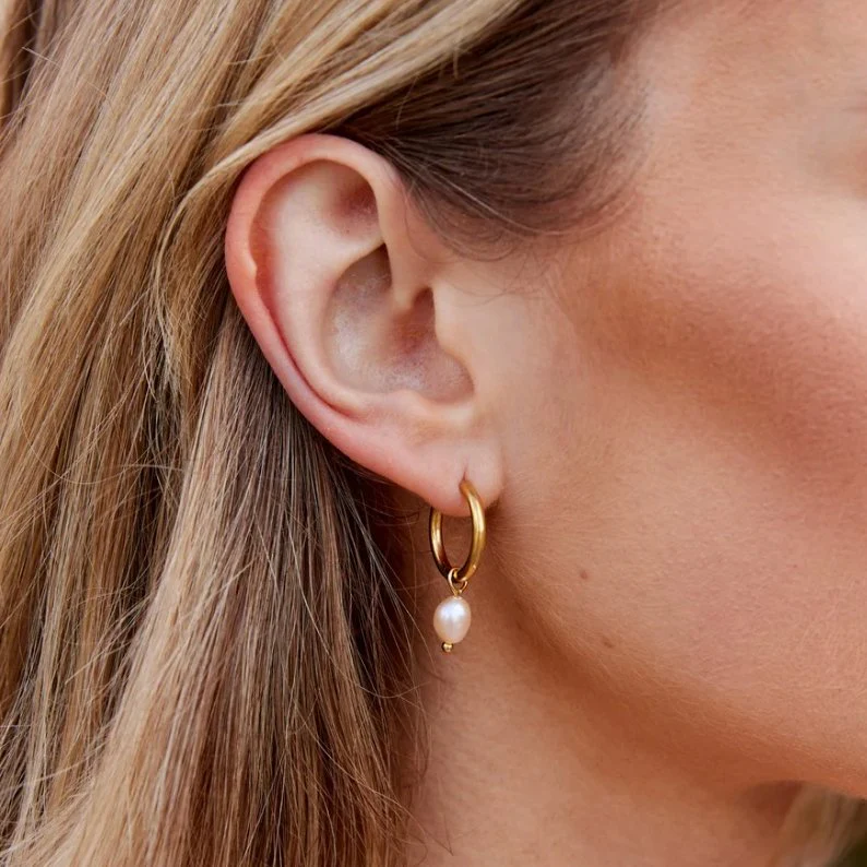 Pink Freshwater Pearl Bella Hoop Earrings - Image 2