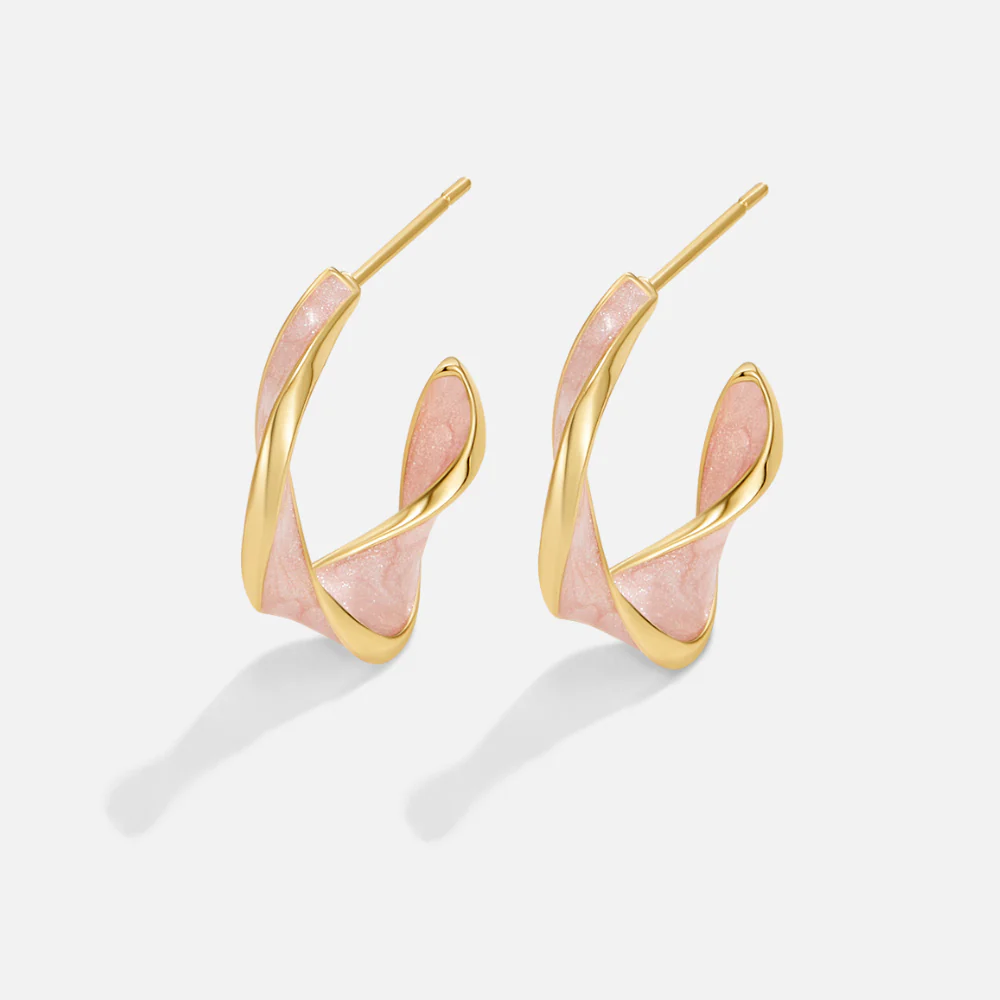 Pink Mother of Pearl Twist Hoop Earrings - Image 3