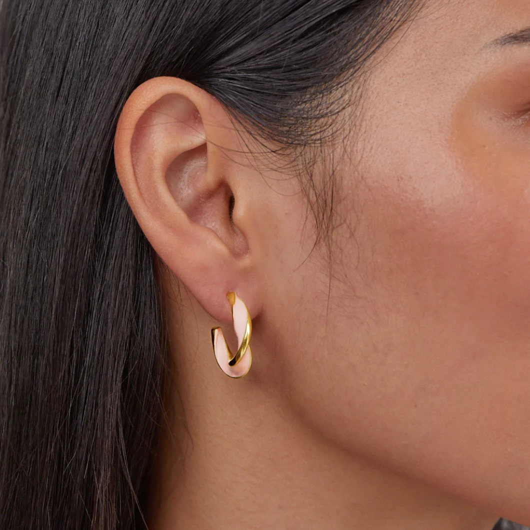 Pink Mother of Pearl Twist Hoop Earrings - Image 4