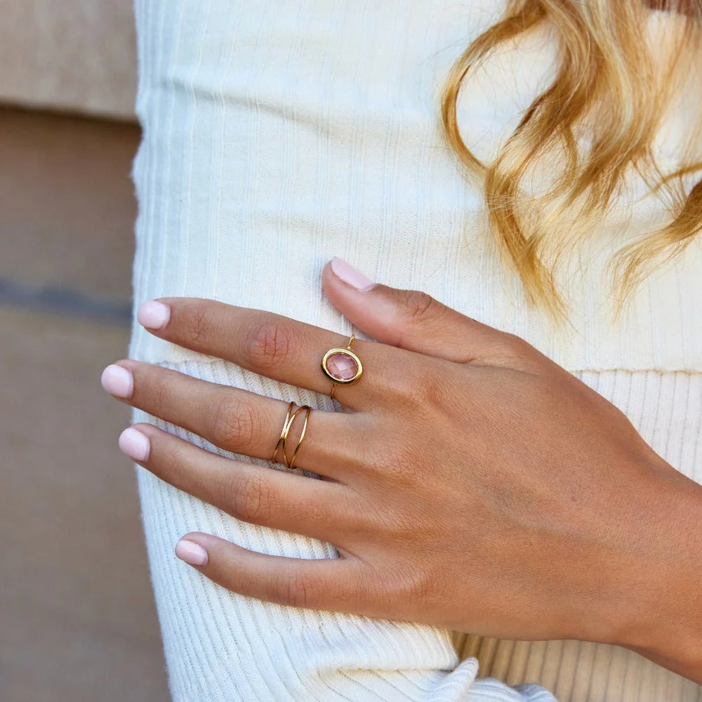 Pink Rose Crystal Gold Ring - Image 2