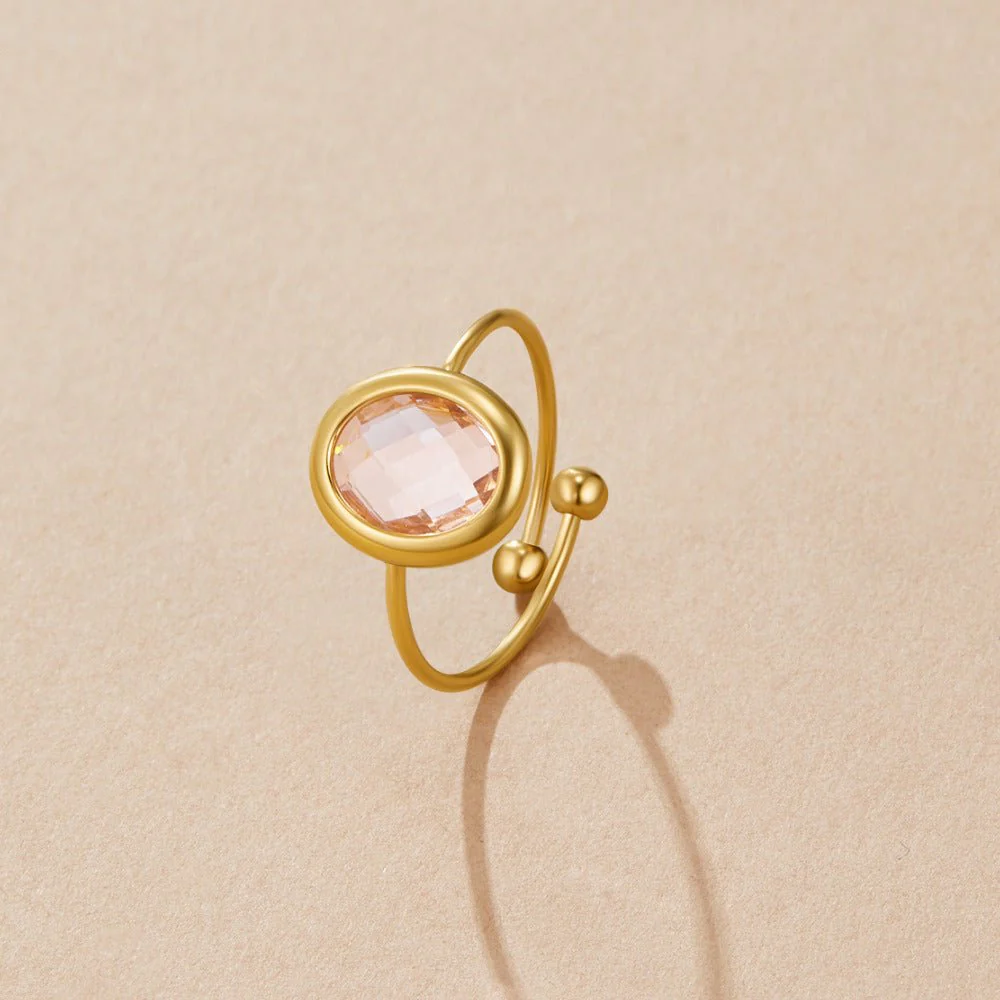 Pink Rose Crystal Gold Ring - Image 3