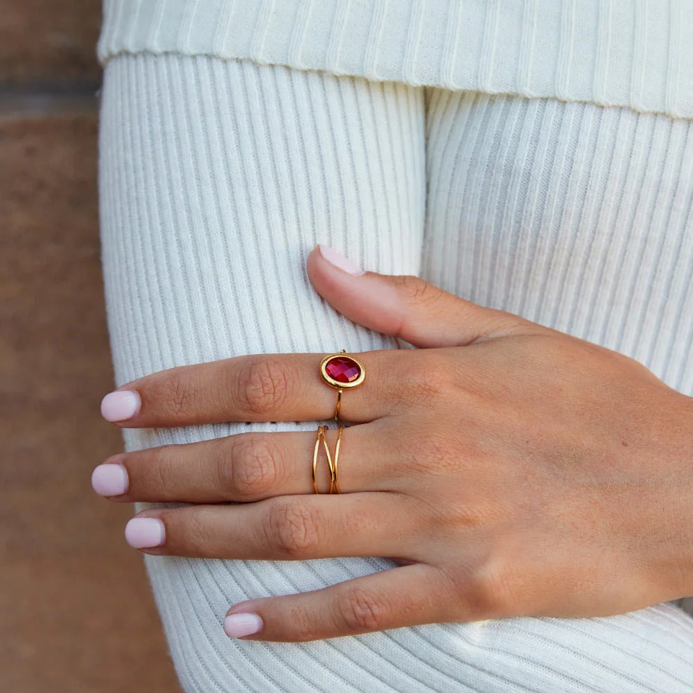 Ruby Crystal Gold Ring - Image 2