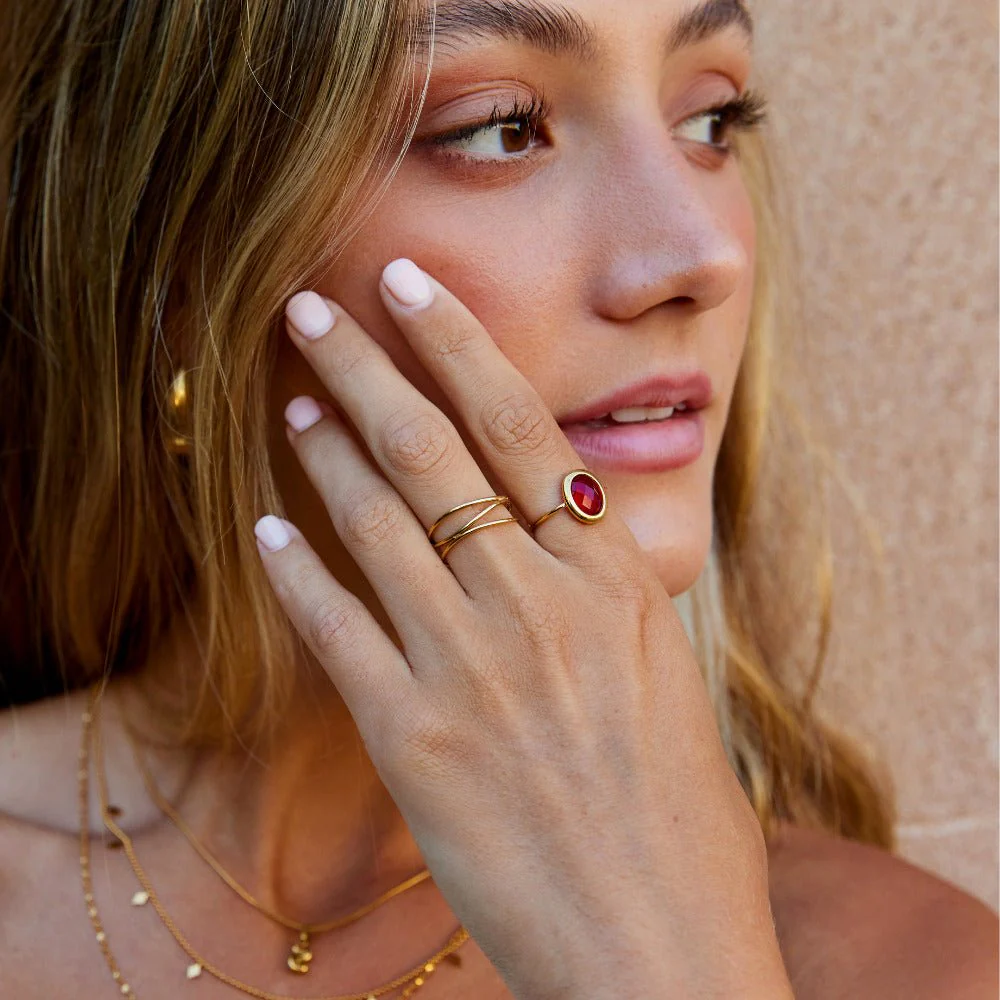 Ruby Crystal Gold Ring - Image 4