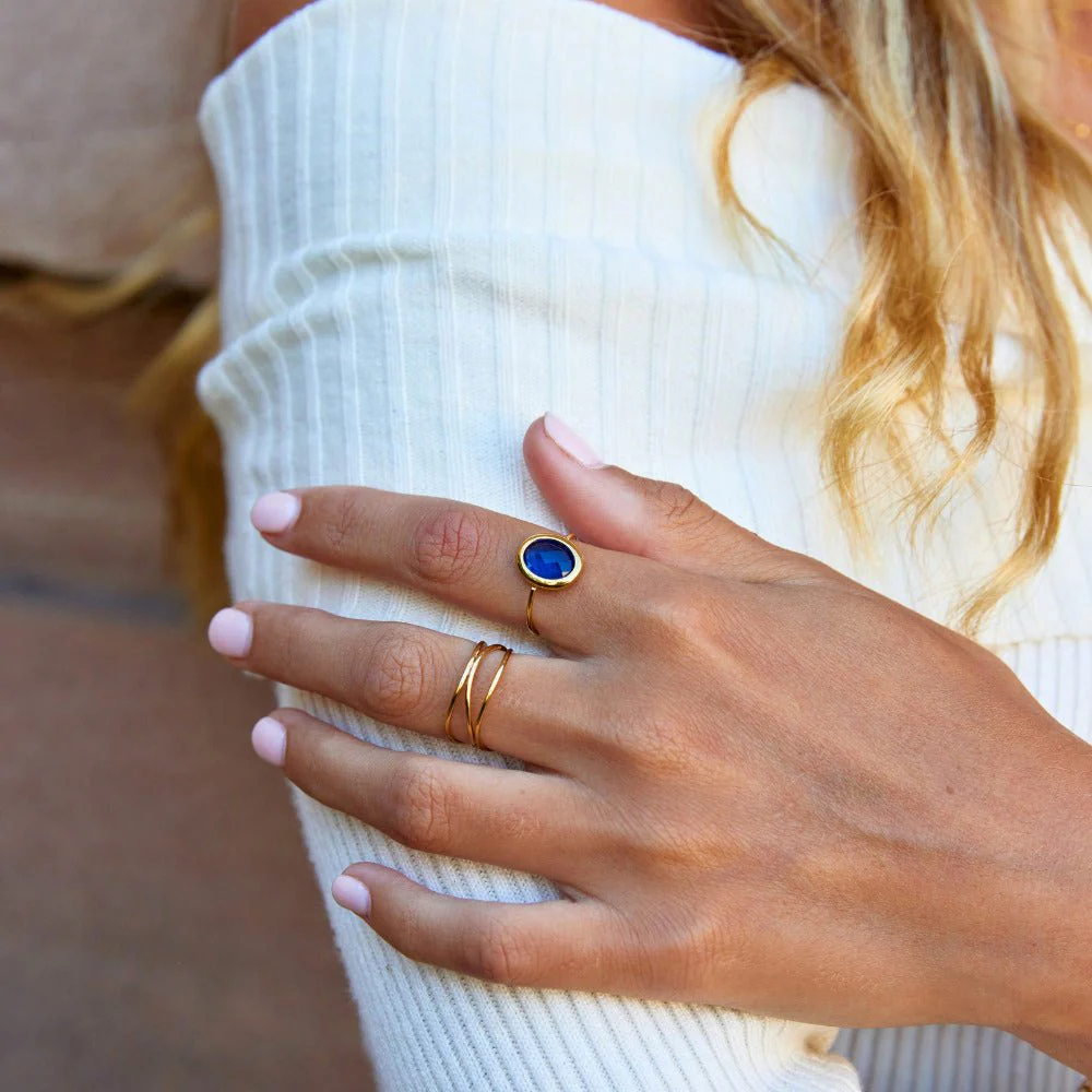 Sapphire Blue Crystal Gold Ring - Image 2