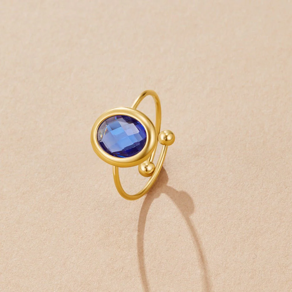 Sapphire Blue Crystal Gold Ring - Image 3