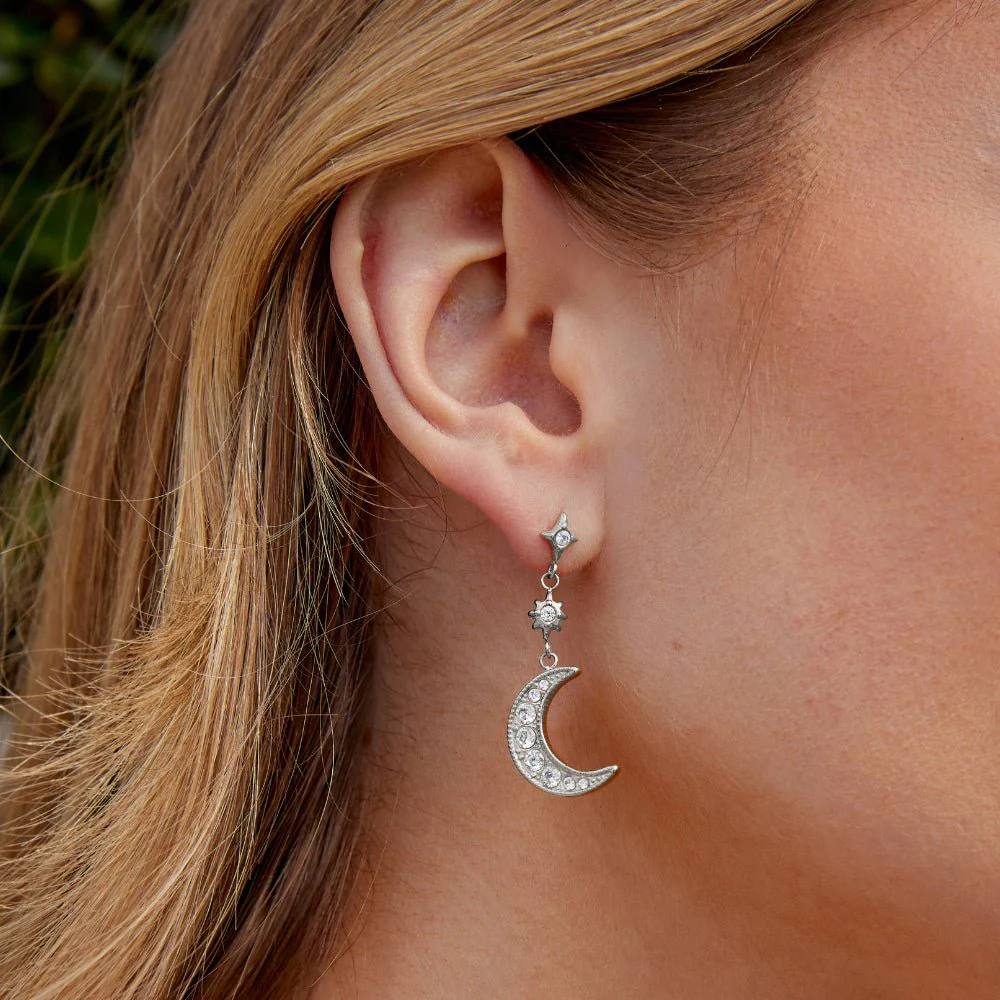 Silver Crystal Moon & Star Earrings - Image 2