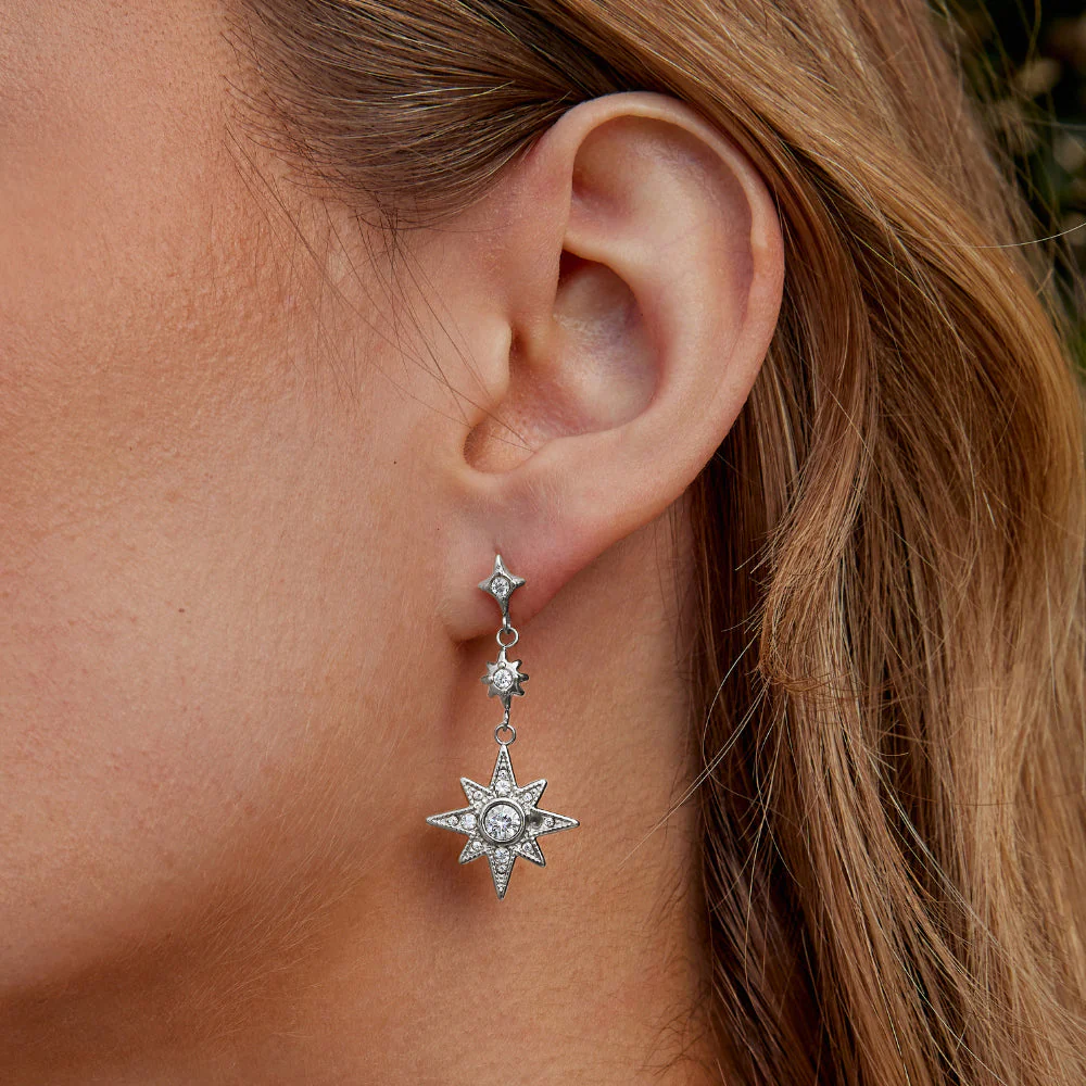 Silver Crystal Moon & Star Earrings - Image 3