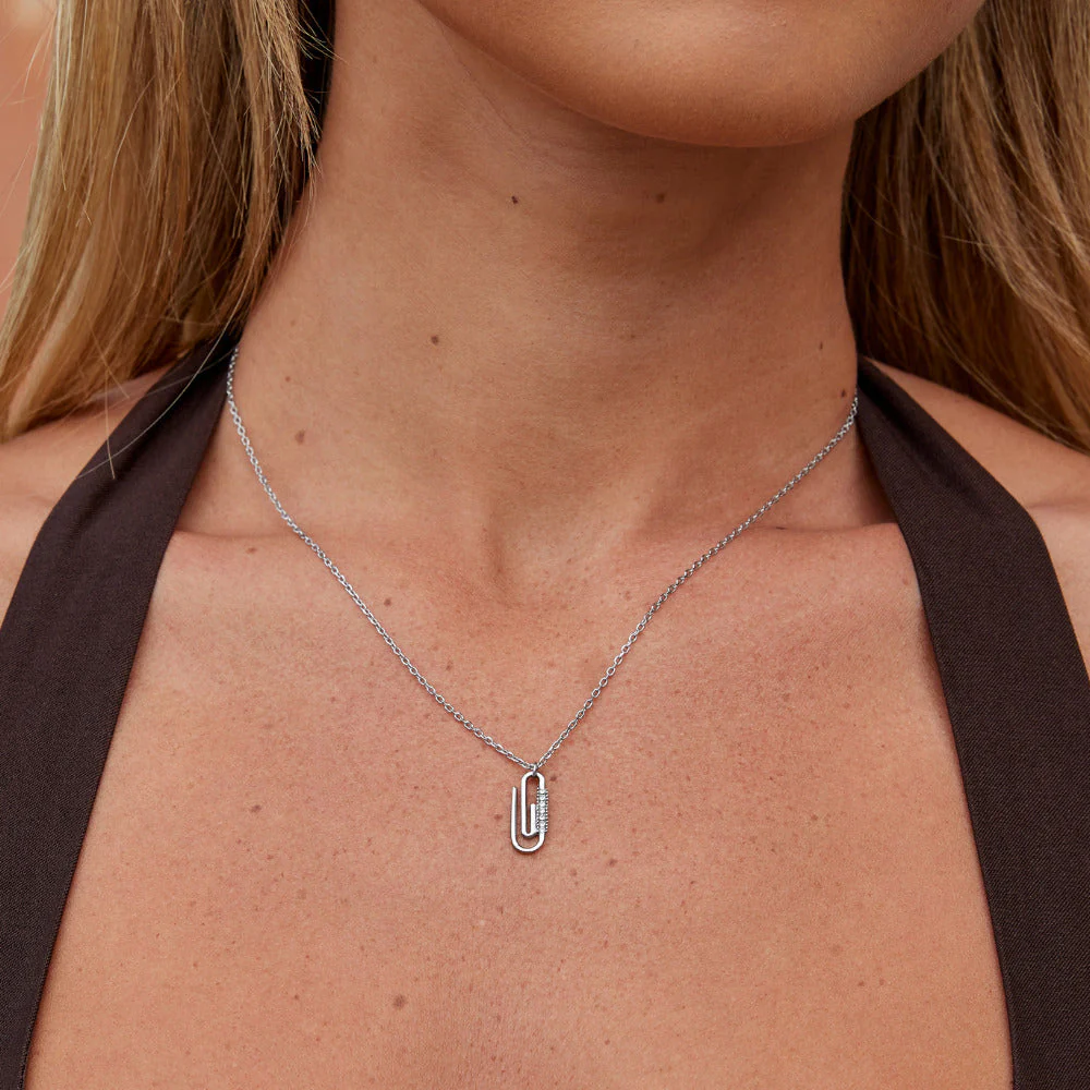 Crystal Paperclip Silver Necklace - Image 2