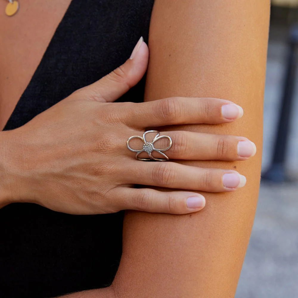 Silver Daisy Flower Ring - Image 2