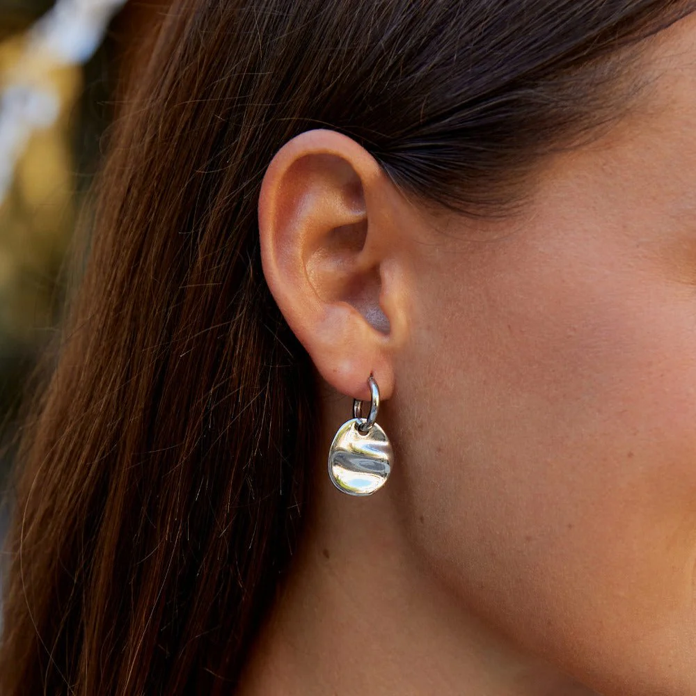 Silver Disc Drop Earrings - Image 2