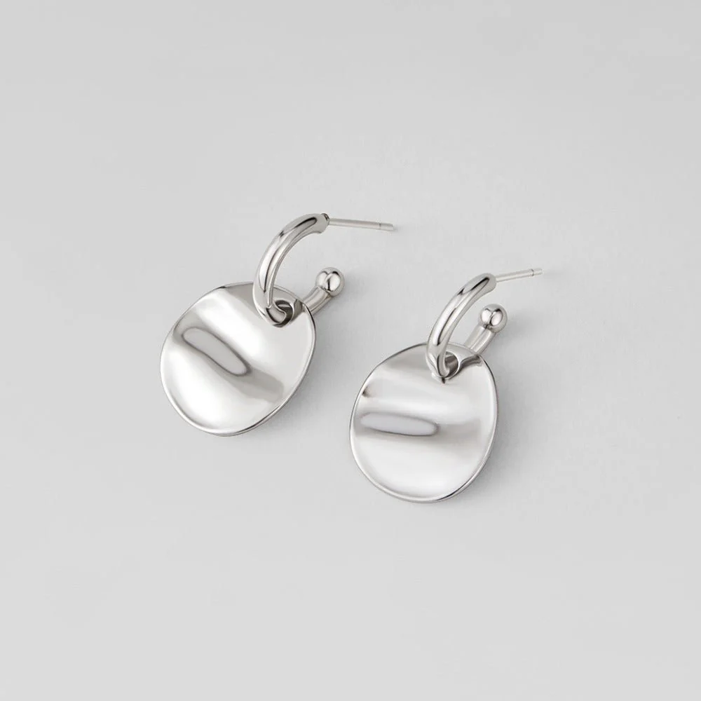 Silver Disc Drop Earrings - Image 4