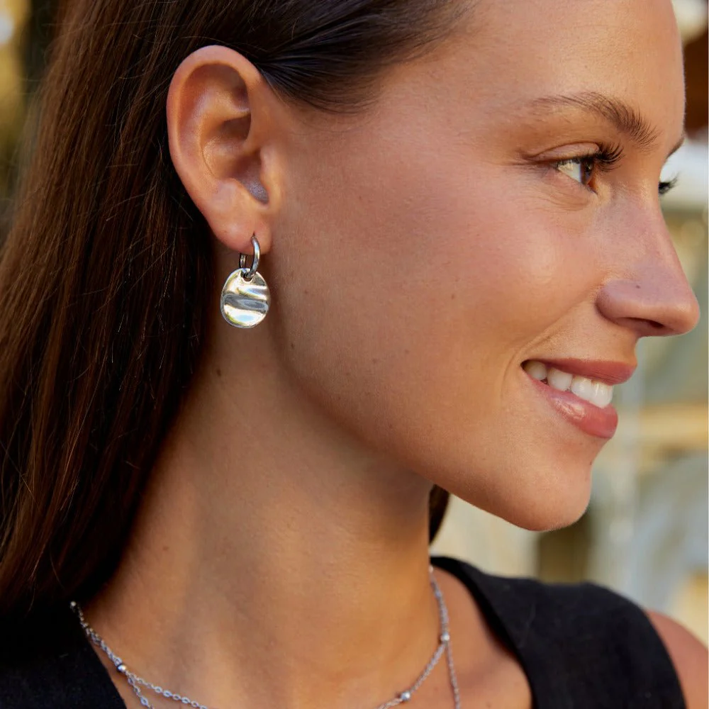 Silver Disc Drop Earrings - Image 5