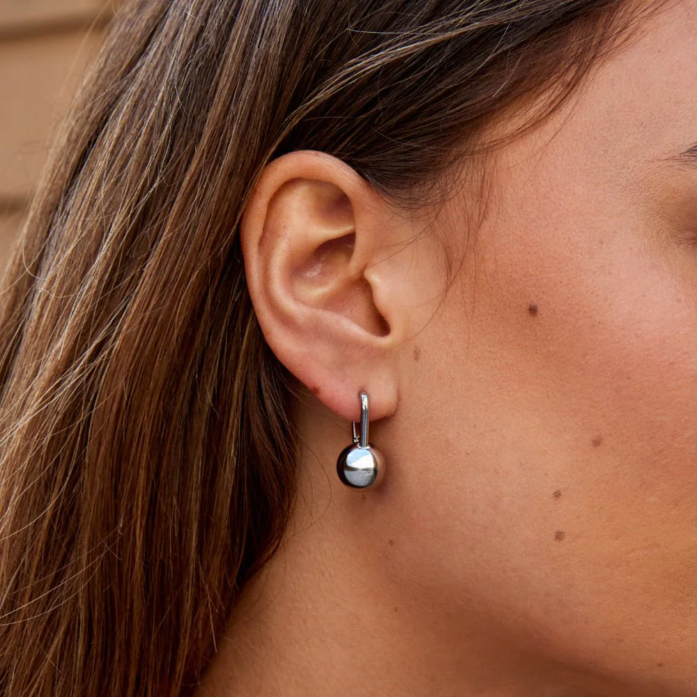 Silver Dumbbell Hoop Earrings - Image 2