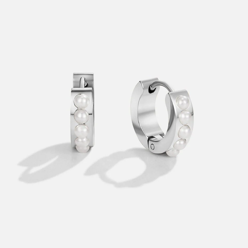 Silver Eula Pearl Hoop Earrings - Image 3