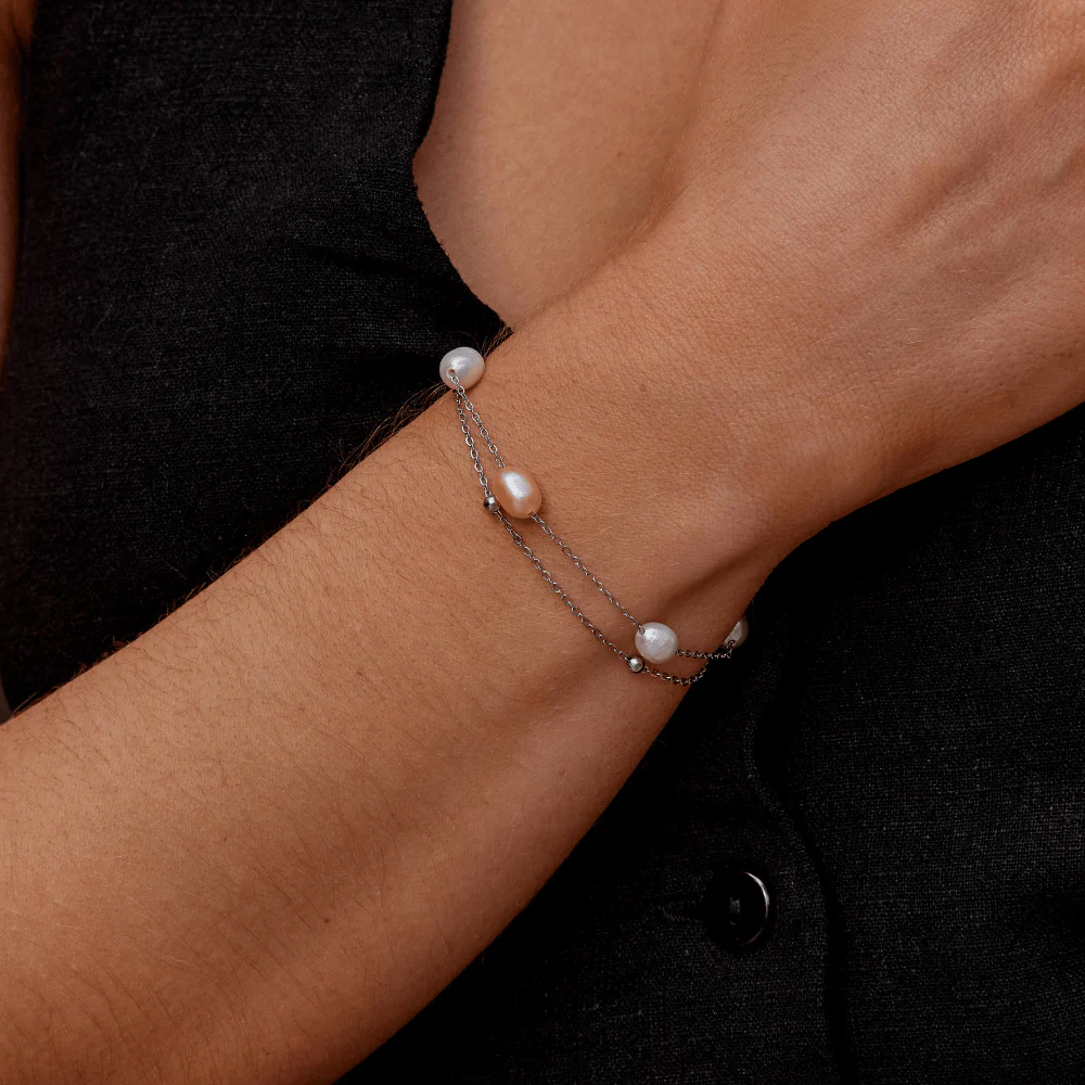 Silver Freshwater Pearl Layered Bracelet - Image 2