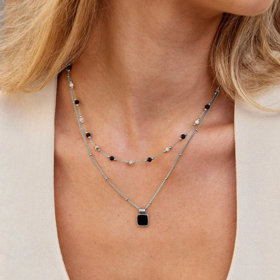 Silver Lucia Black Pendant Necklace - Image 2