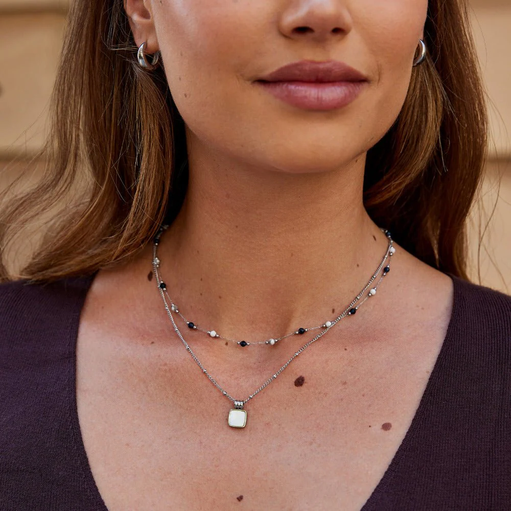 Silver Lulu Midnight Beaded Stone Necklace - Image 2