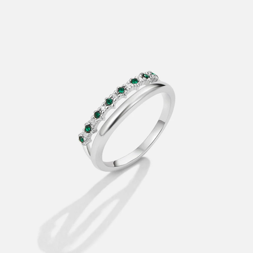 Silver Marissa Emerald Green Layered Ring - Image 3