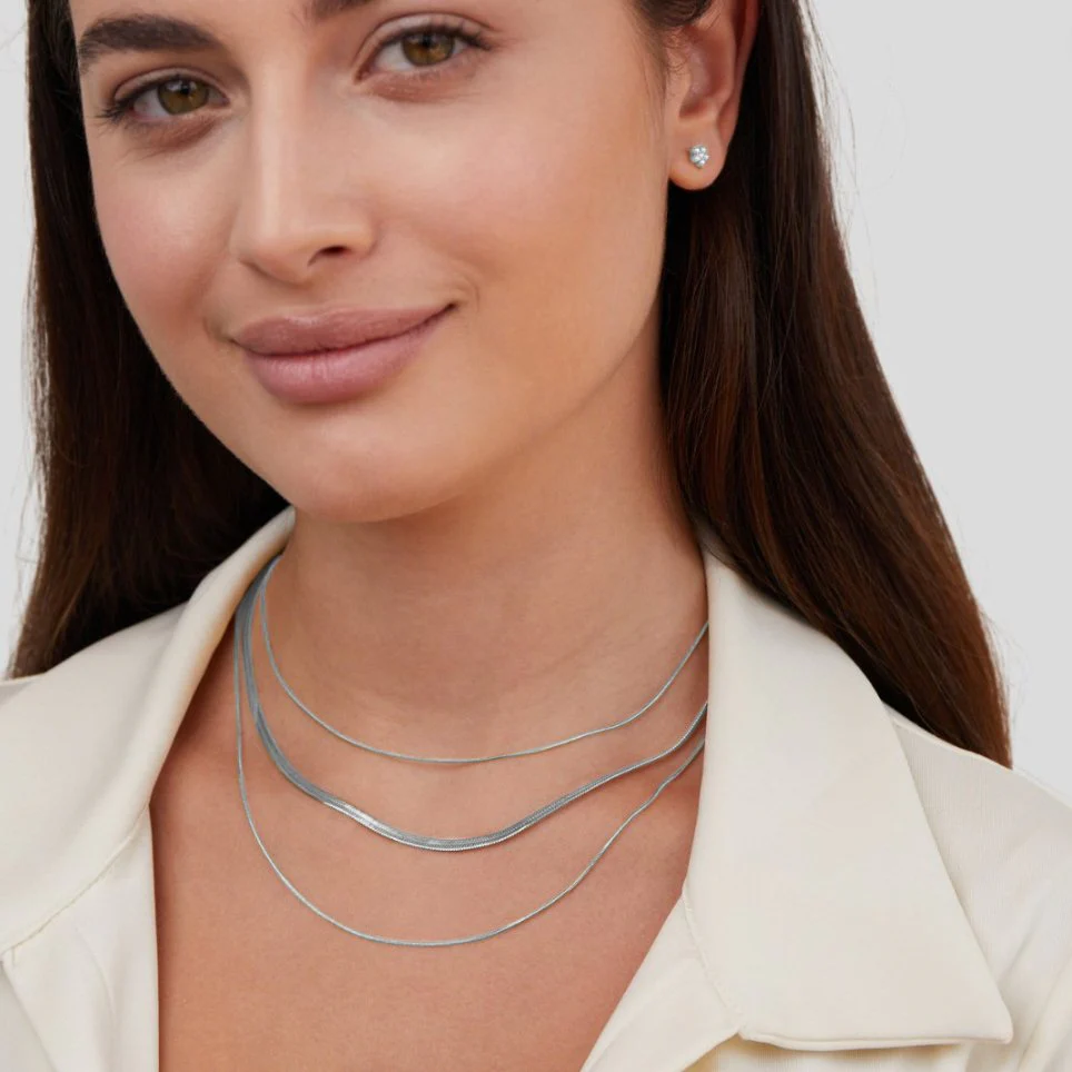 Silver Multi-Layered Chain  Necklace - Image 3