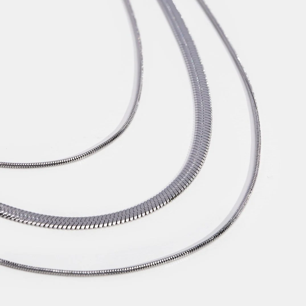 Silver Multi-Layered Chain  Necklace - Image 4