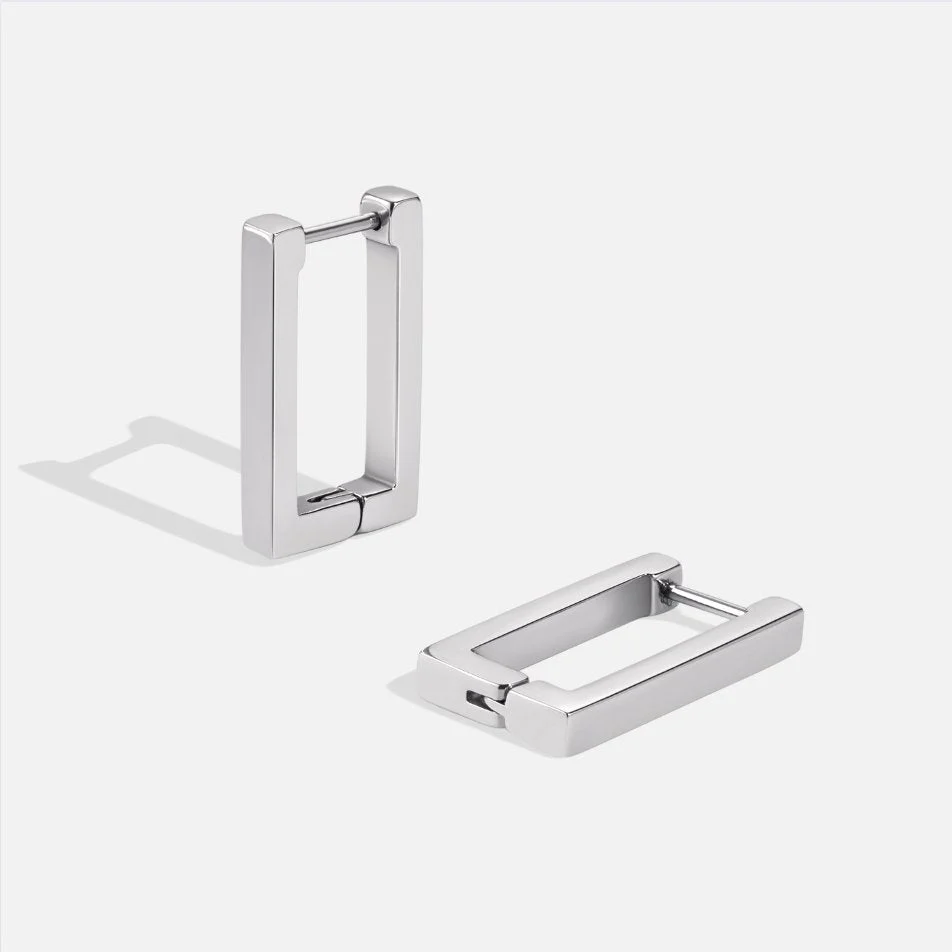 Silver Rectangle Hoop Earrings