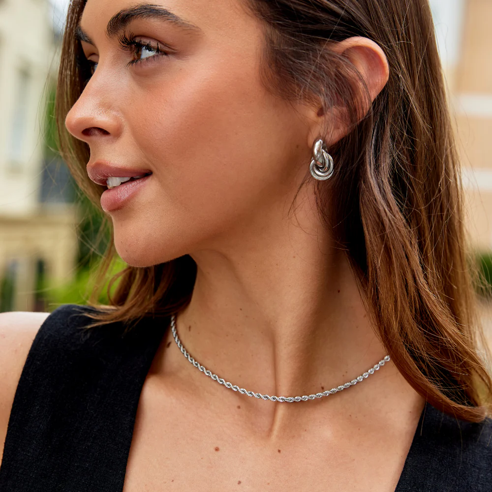 Sofia Twisted Silver Hoop Earrings - Image 4