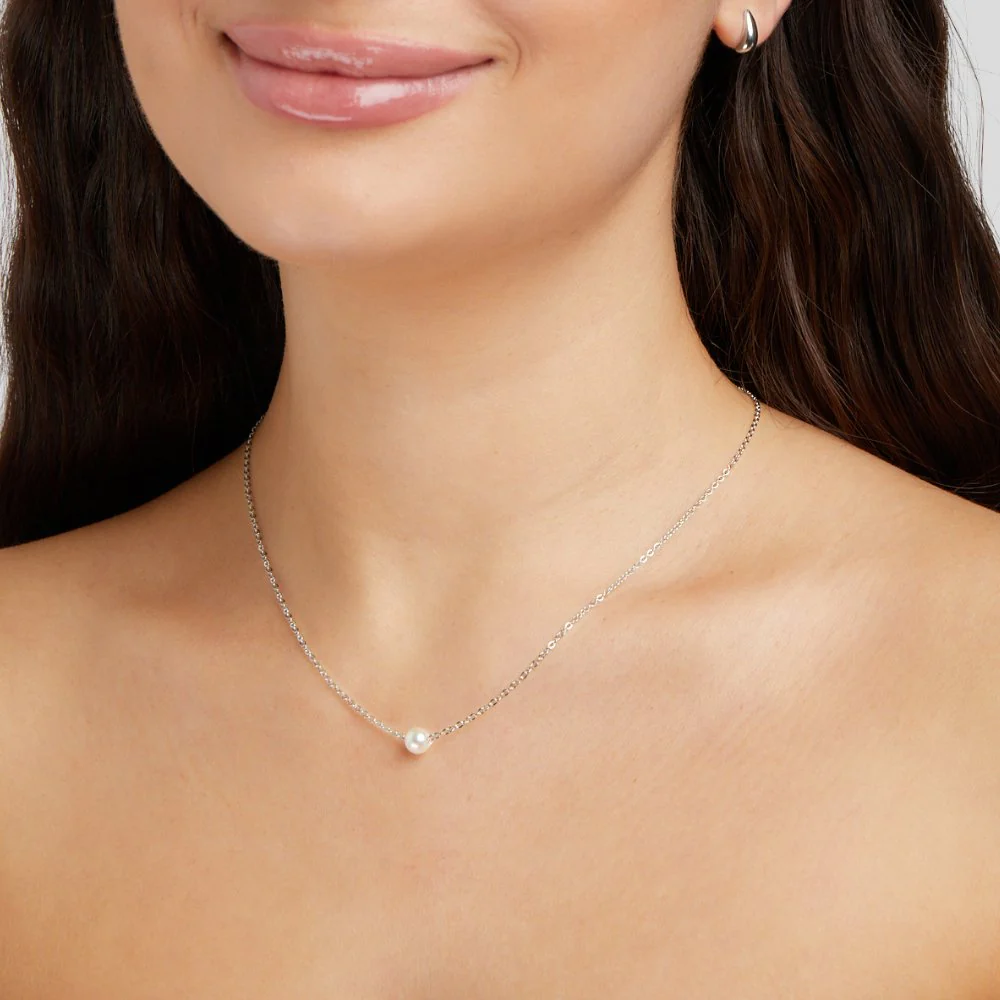 Solitaire Silver Pearl Necklace - Image 5
