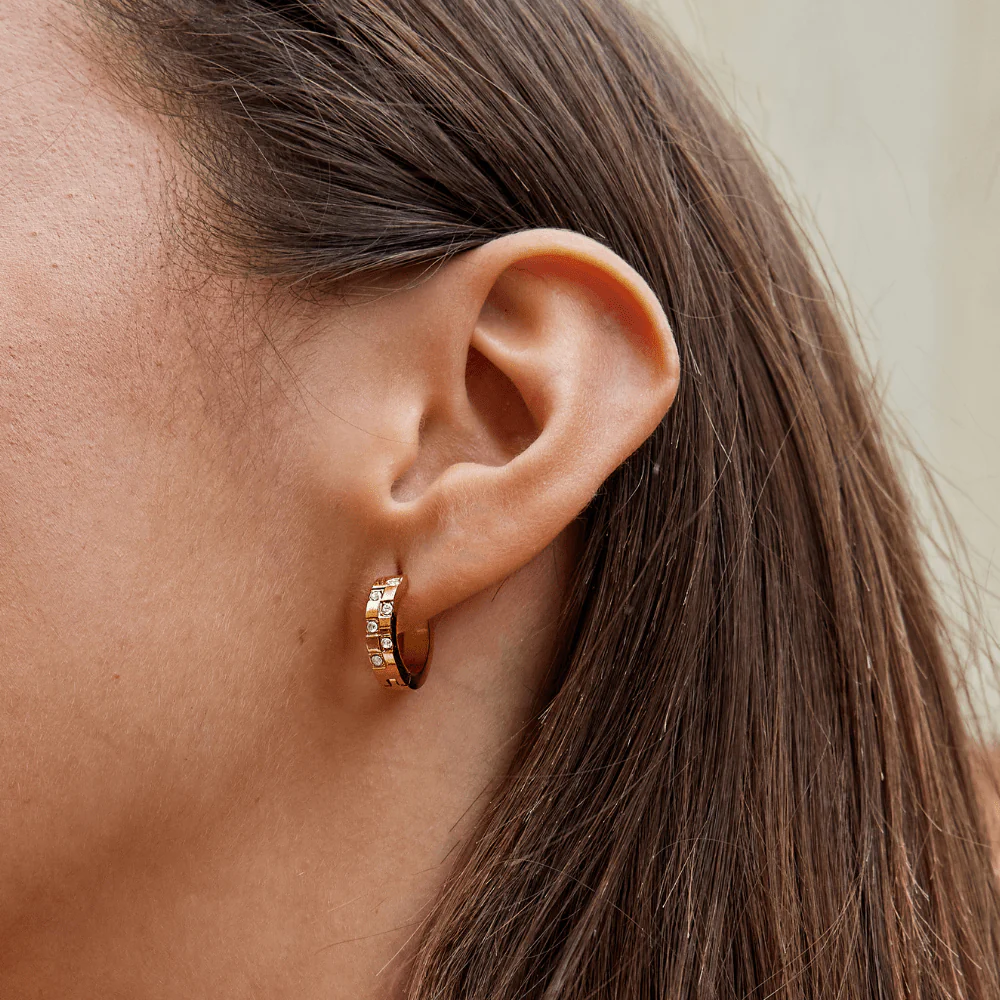 Tasha Crystal & Gold Hoop Earrings - Image 2