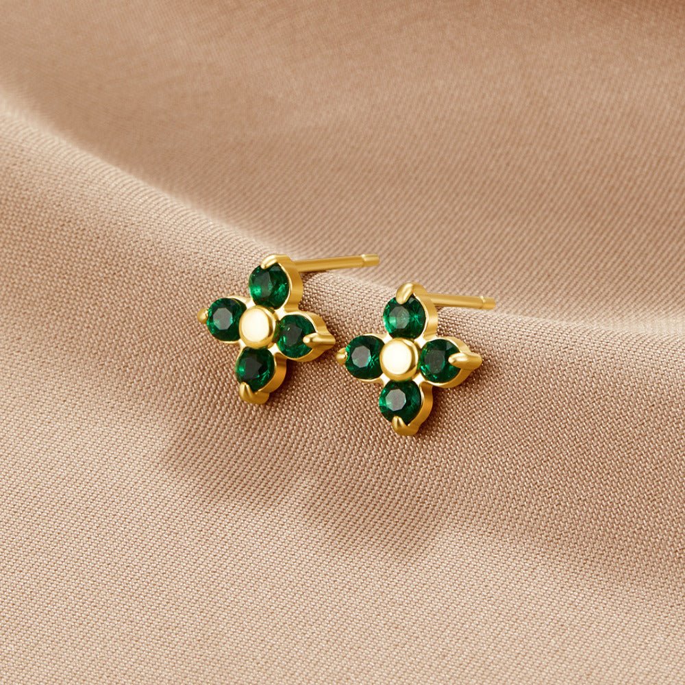 Tiny Emerald Petal Stud Earrings - Image 3