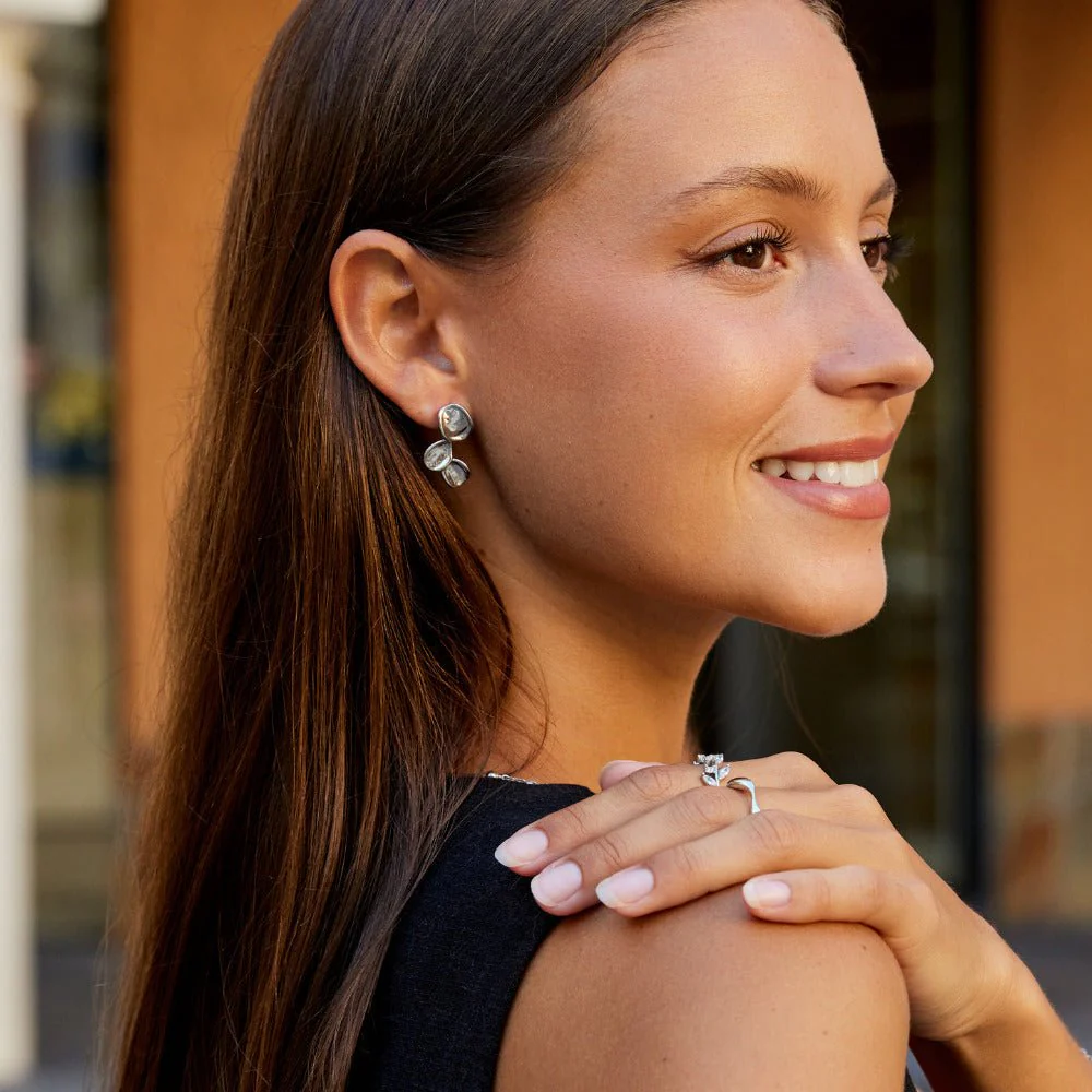 Tori Silver Petal Drop Earrings - Image 4