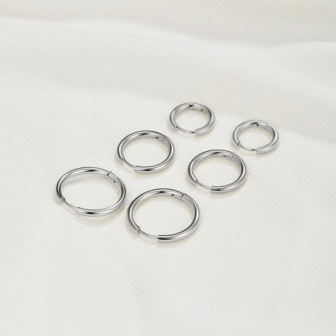 Triple Hoop Earrings Silver Set