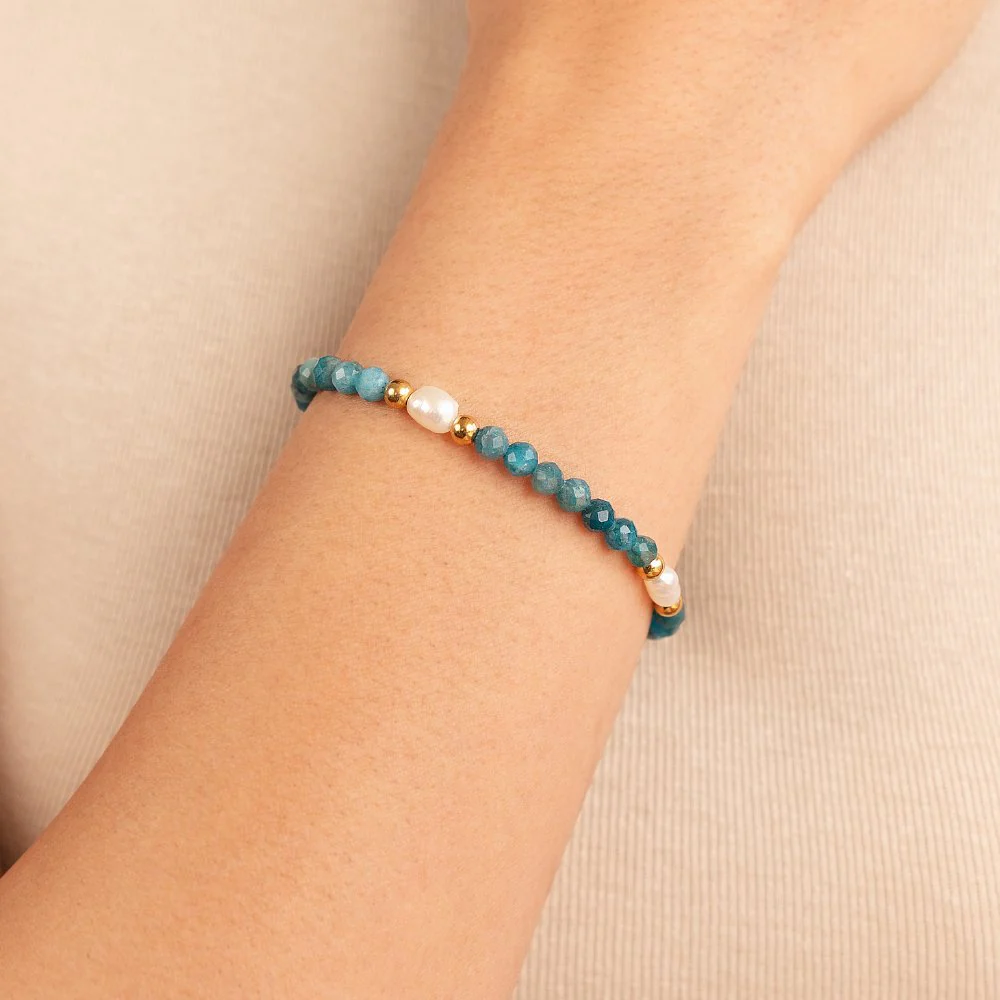 Turquoise Blue & Pearl Bead Bracelet - Image 2
