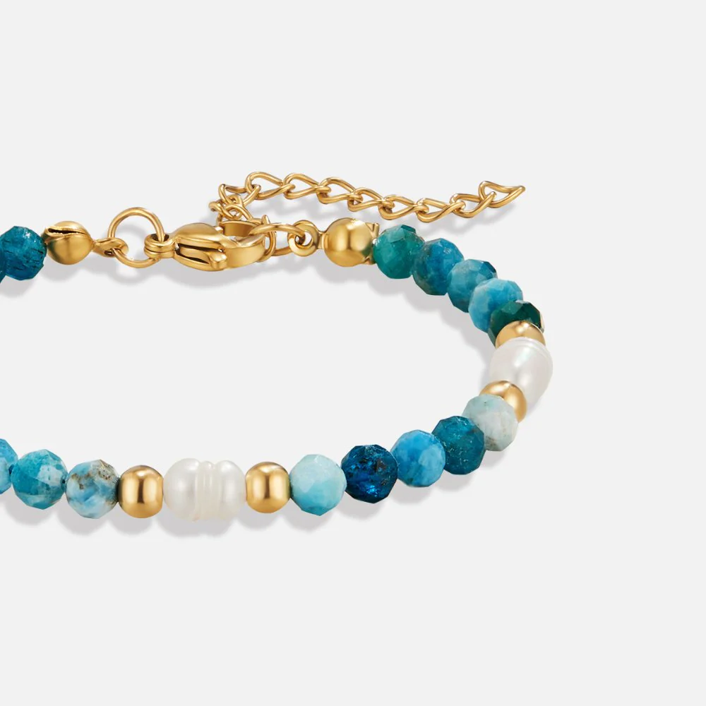 Turquoise Blue & Pearl Bead Bracelet - Image 3
