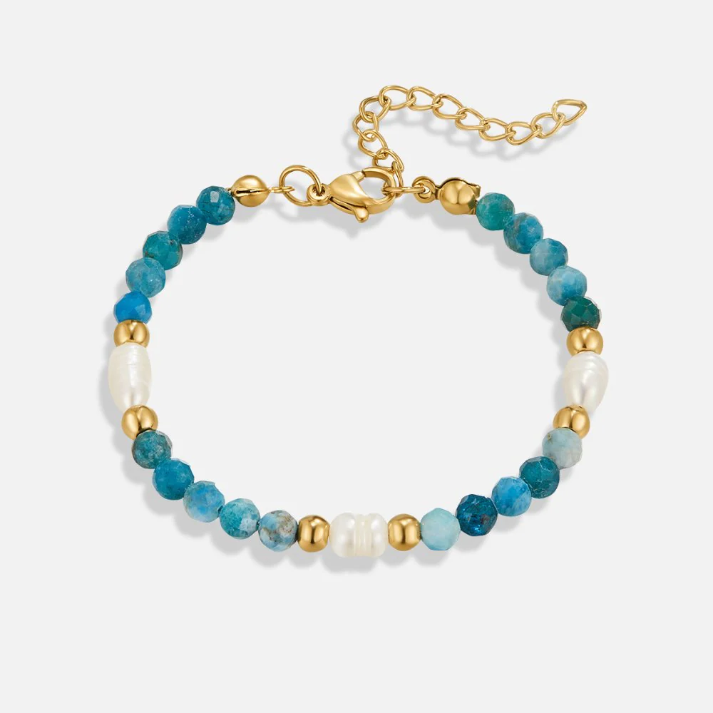 Turquoise Blue & Pearl Bead Bracelet - Image 4