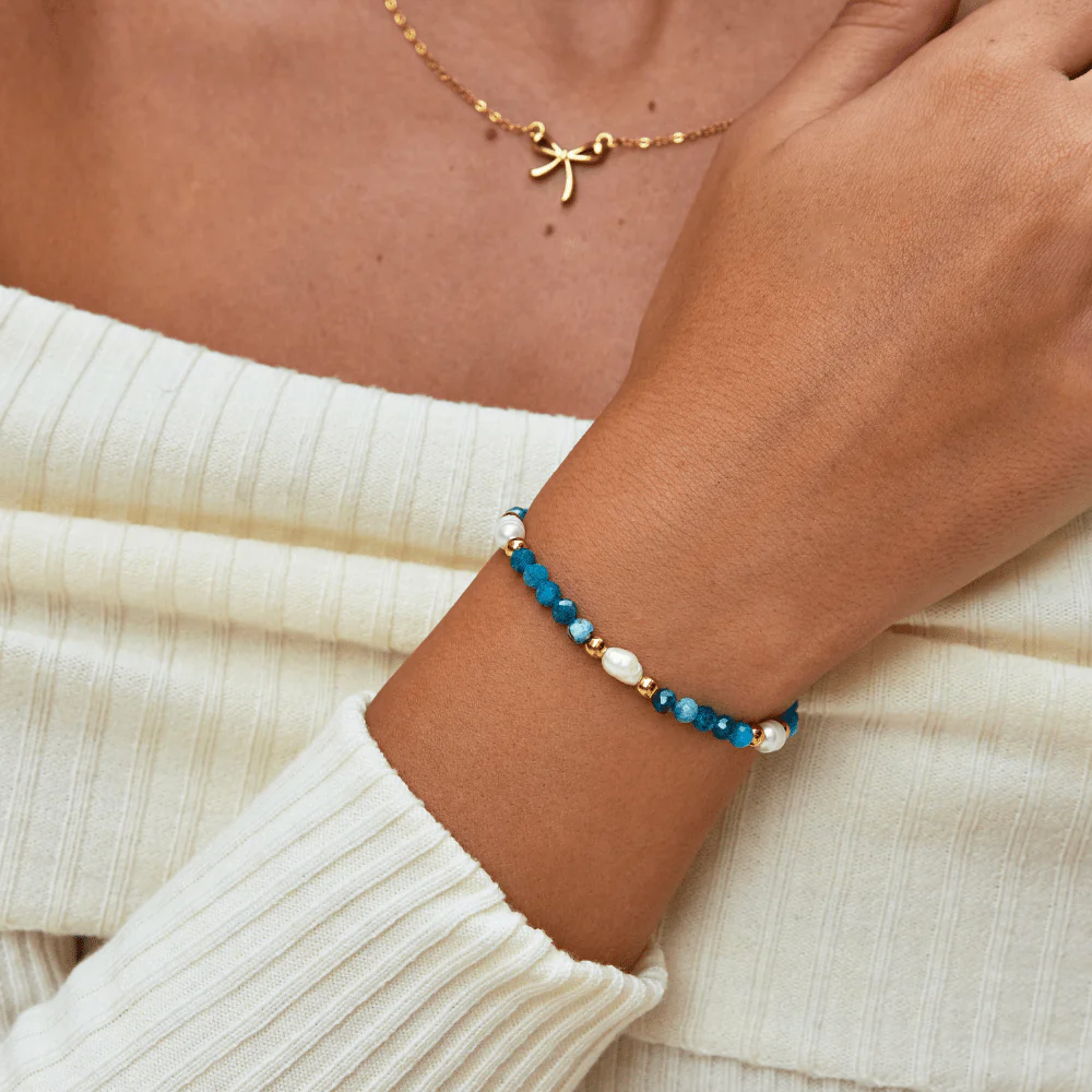 Turquoise Blue & Pearl Bead Bracelet - Image 7