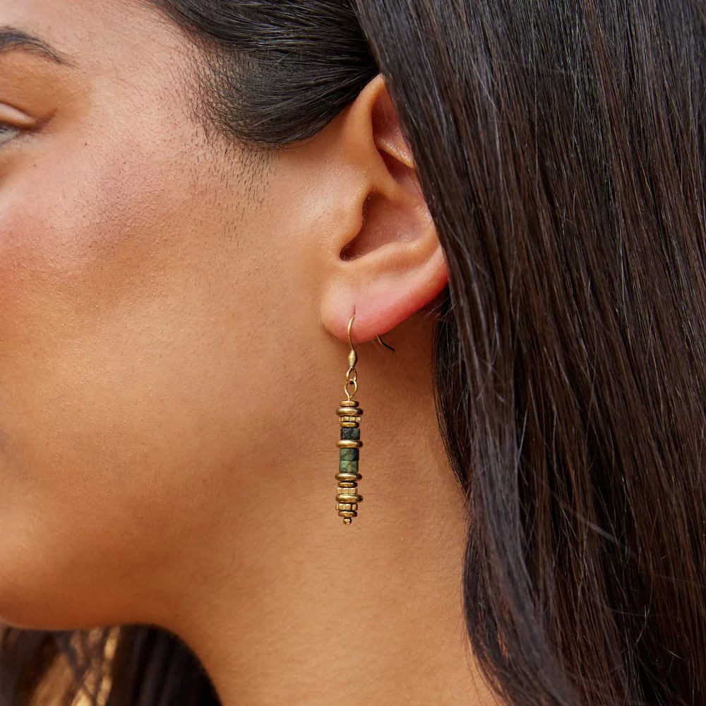Turquoise Stone Drop Earrings - Image 2