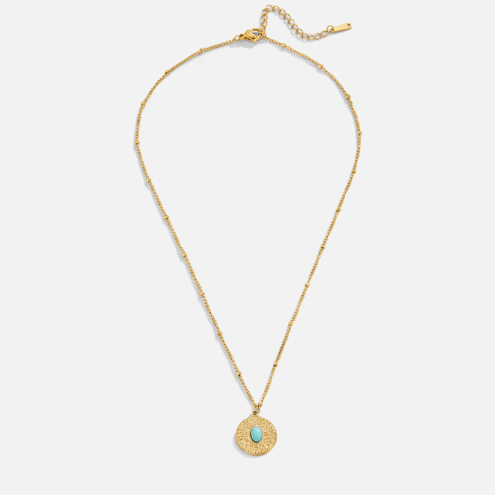 Turquoise Stone Coin Necklace - Image 4