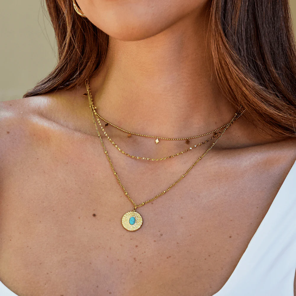 Turquoise Stone Coin Necklace - Image 6