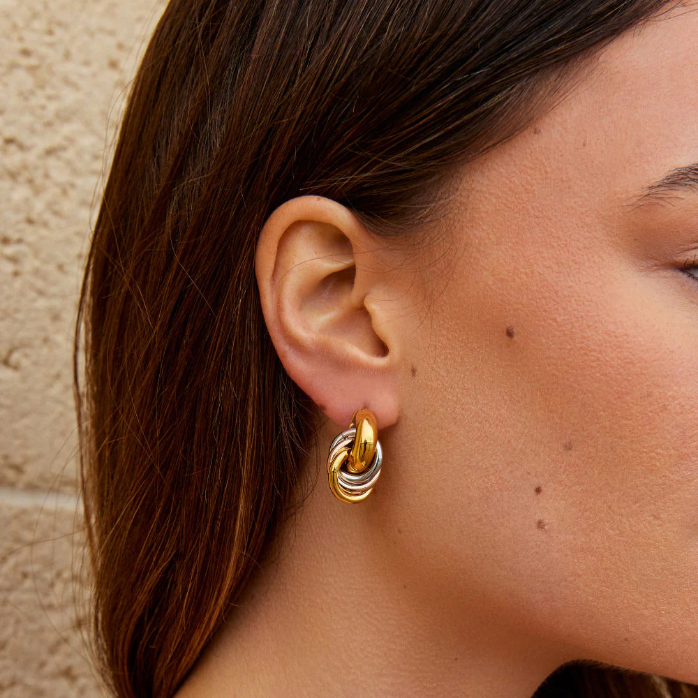 Twisted Three-Toned Hoop Earrings - Image 2